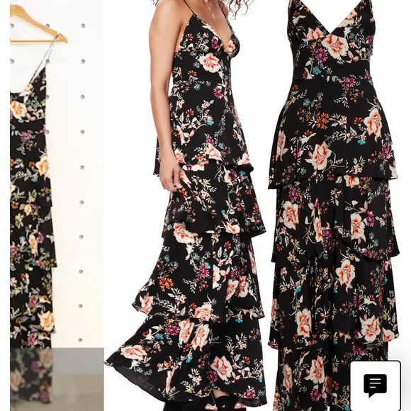 AFRM Berlin Floral Tiered Crepe Maxi Dress long floral adjustable straps small S - Picture 9 of 9